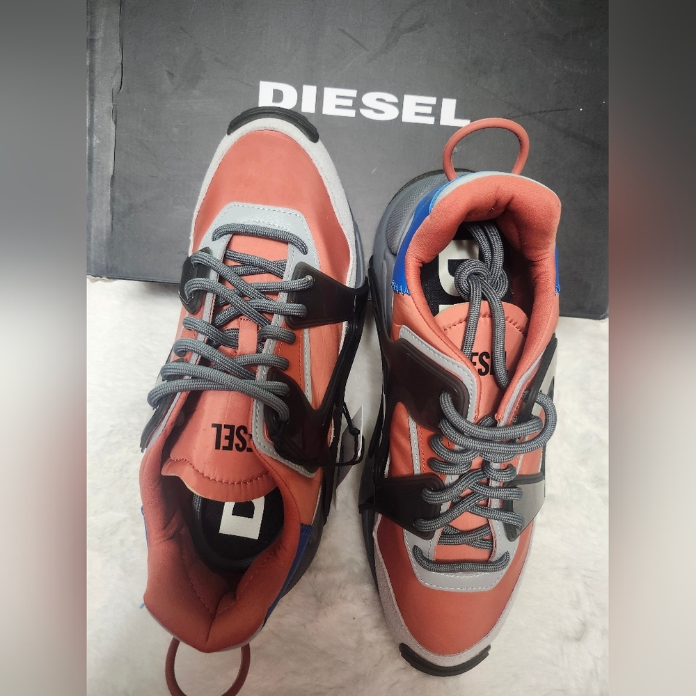 Diesel Men's Orange, Blue and Gray Sneakers